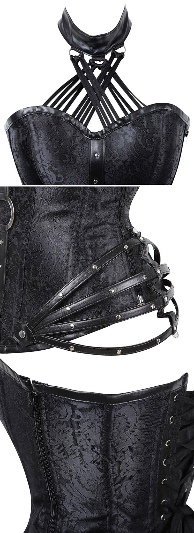 Special And Sexy Gothic Style Corset With Halter Neck Corset With Leather Decorations And Lacing