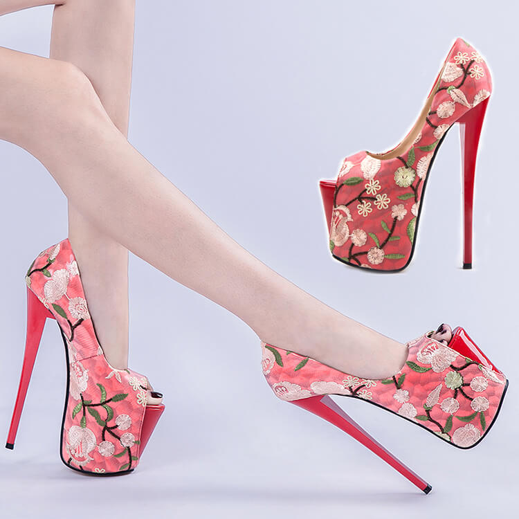 Special high heels with embroidery hidden platform sexy stiletto high ...