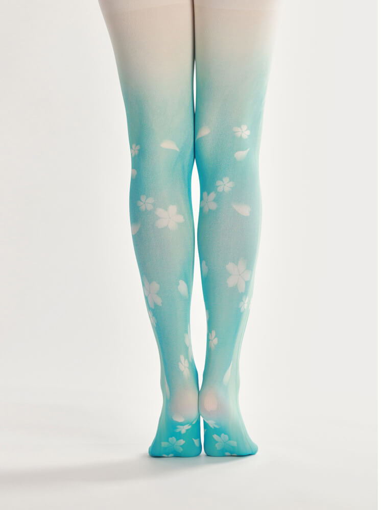 Charming pantyhose with petal print Special stockings in blue ...