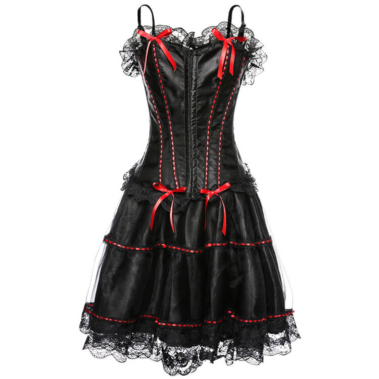 Long corset with skirt decorated with ruffles and bowknot Overbust ...