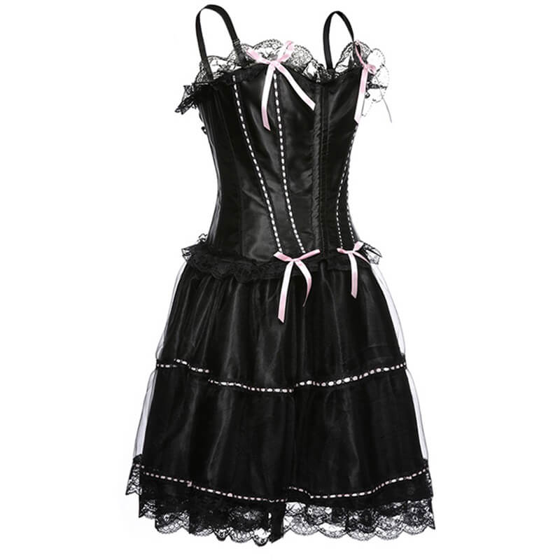 Long corset with skirt decorated with ruffles and bowknot Overbust ...